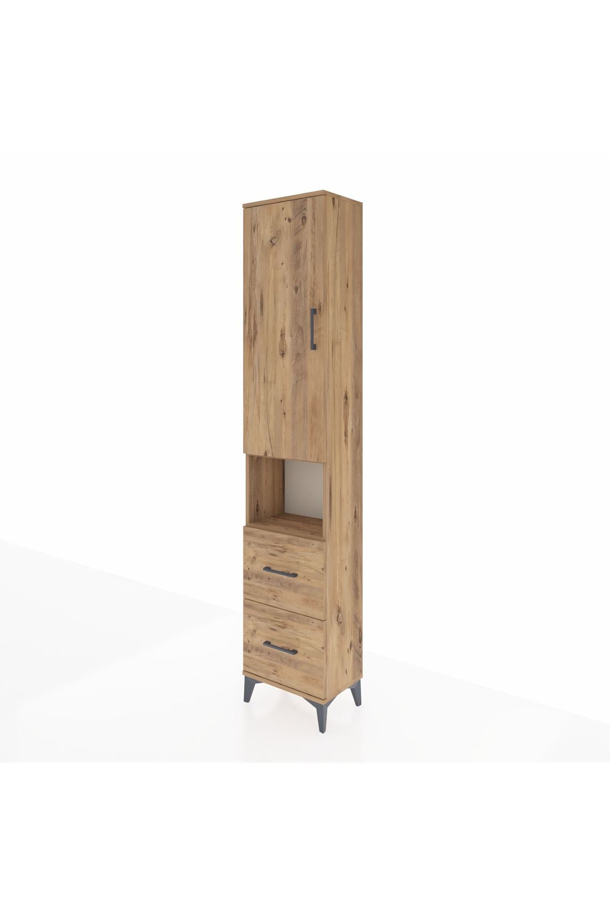 Arges Dolap 3 Raflı 2 Çekmeceli Tek Askılı 44x30x221 Çam-Çam