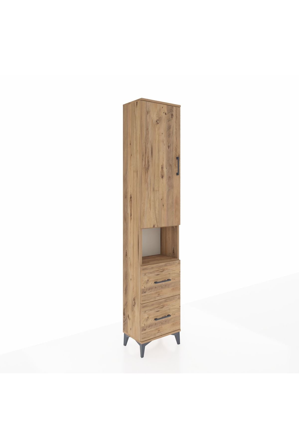 Arges Dolap 3 Raflı 2 Çekmeceli Tek Askılı 44x30x221 Çam-Çam