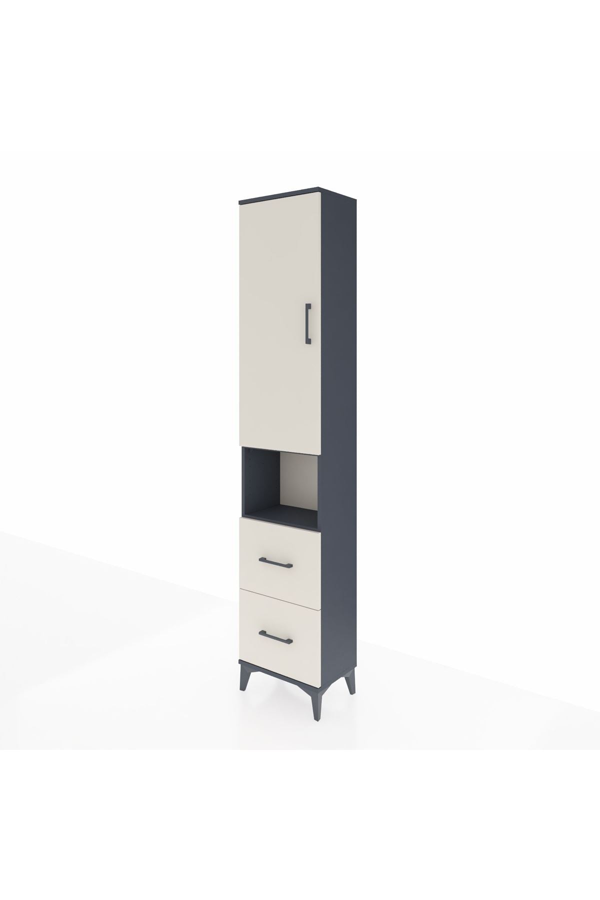 Arges Dolap 4 Raflı 2 Çekmeceli Tek Kapaklı 44x30x221 Antrasit-Aytaşı