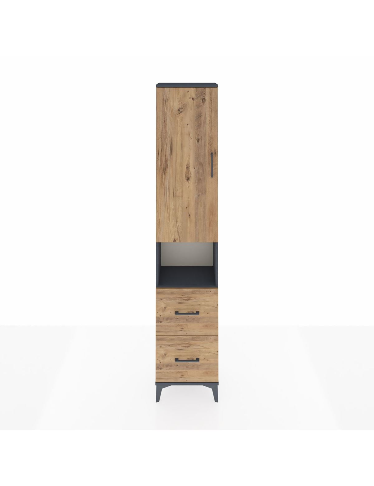 Arges Dolap 4 Raflı 2 Çekmeceli Tek Kapaklı 44x30x221 Antrasit-Çam