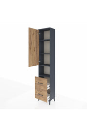 Arges Dolap 4 Raflı 2 Çekmeceli Tek Kapaklı 44x30x221 Antrasit-Çam