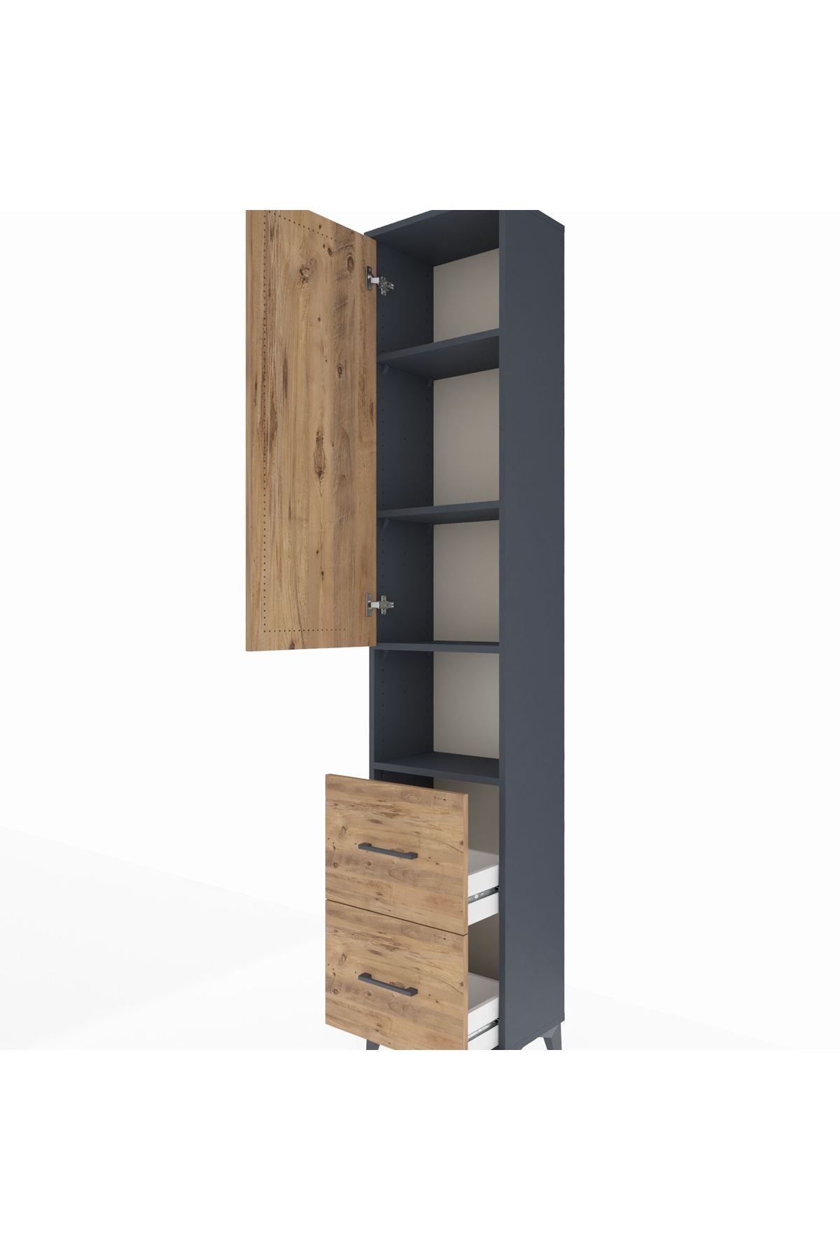 Arges Dolap 4 Raflı 2 Çekmeceli Tek Kapaklı 44x30x221 Antrasit-Çam