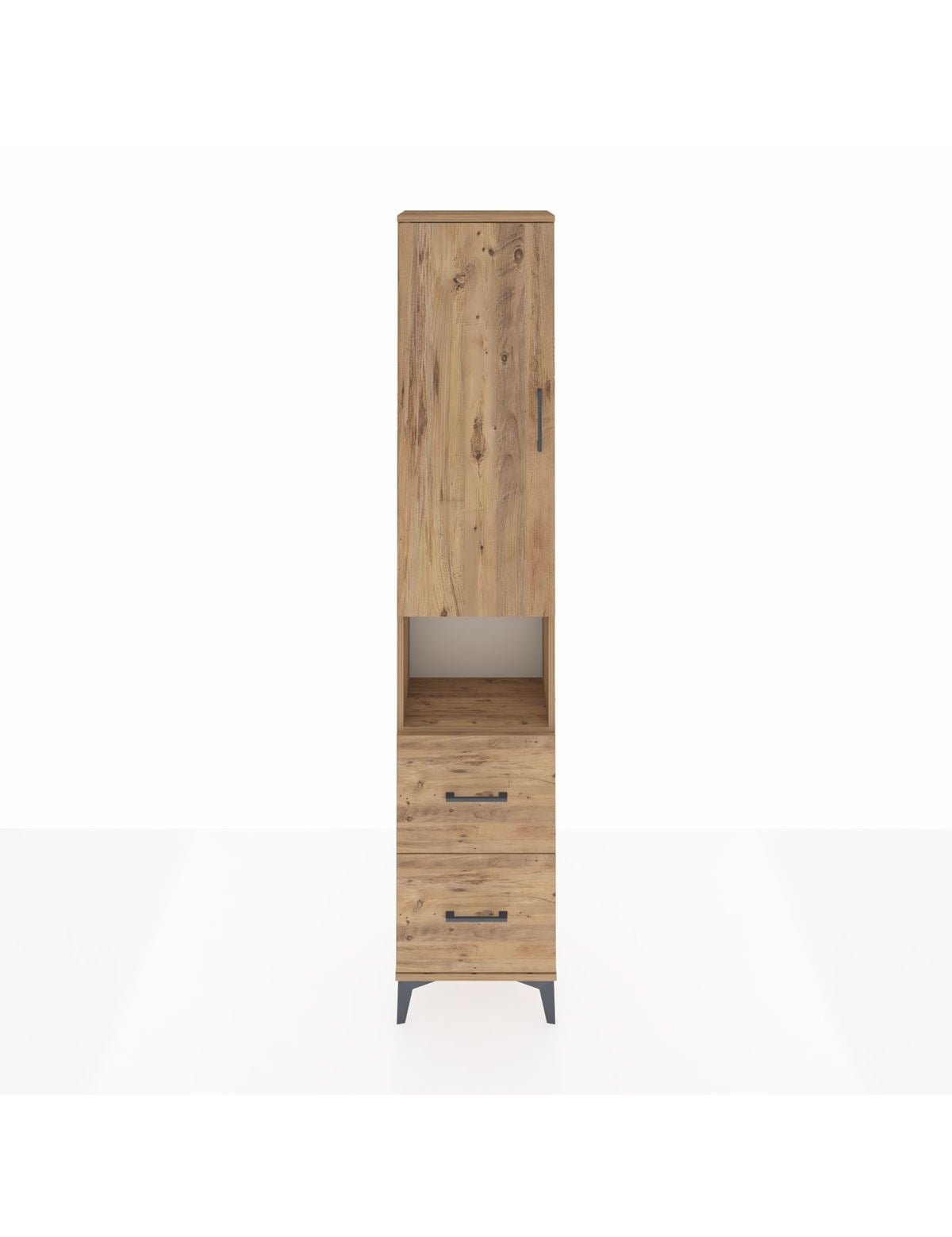 Arges Dolap 4 Raflı 2 Çekmeceli Tek Kapaklı 44x30x221 Çam-Çam