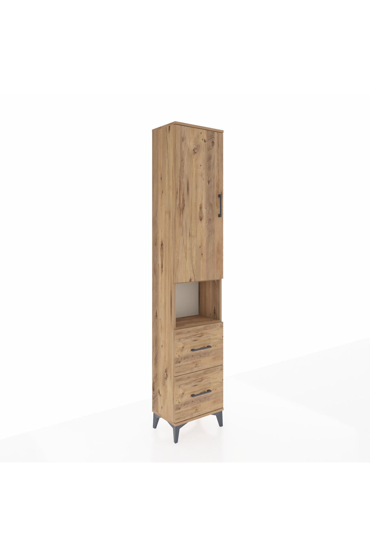 Arges Dolap 4 Raflı 2 Çekmeceli Tek Kapaklı 44x30x221 Çam-Çam