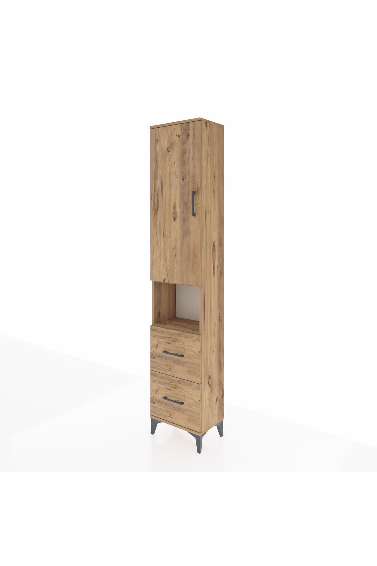 Arges Dolap 4 Raflı 2 Çekmeceli Tek Kapaklı 44x30x221 Çam-Çam