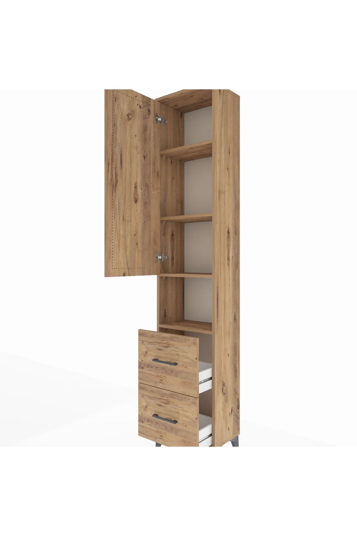 Arges Dolap 4 Raflı 2 Çekmeceli Tek Kapaklı 44x30x221 Çam-Çam