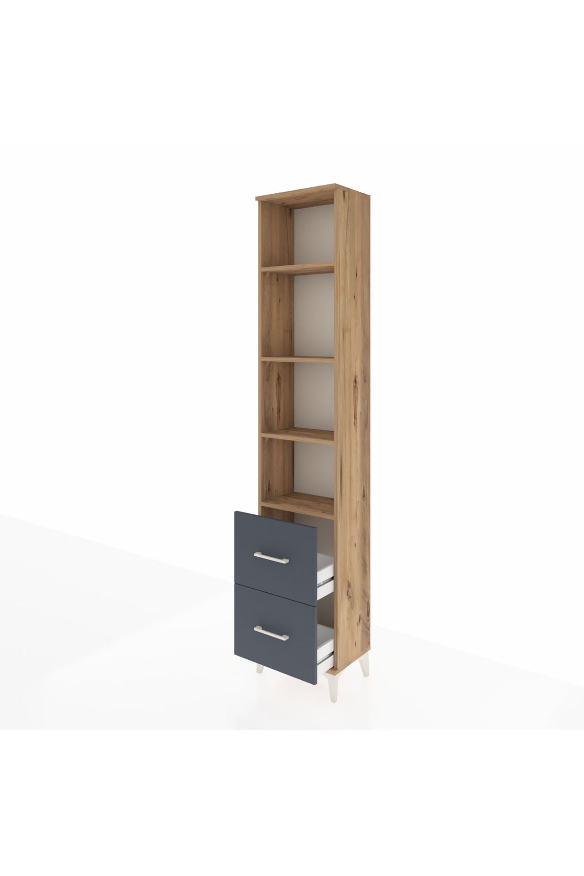 Arges Dolap 4 Raflı 2 Çekmeceli 44x30x221 Çam-Antrasit