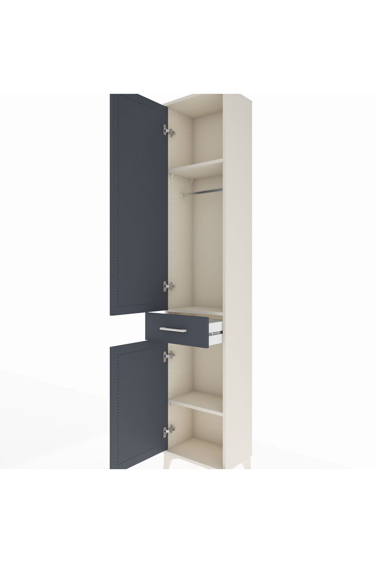 Arges Dolap 3 Raflı Tek Çekmeceli Tek Askılı 44x30x221 Aytaşı-Antrasit