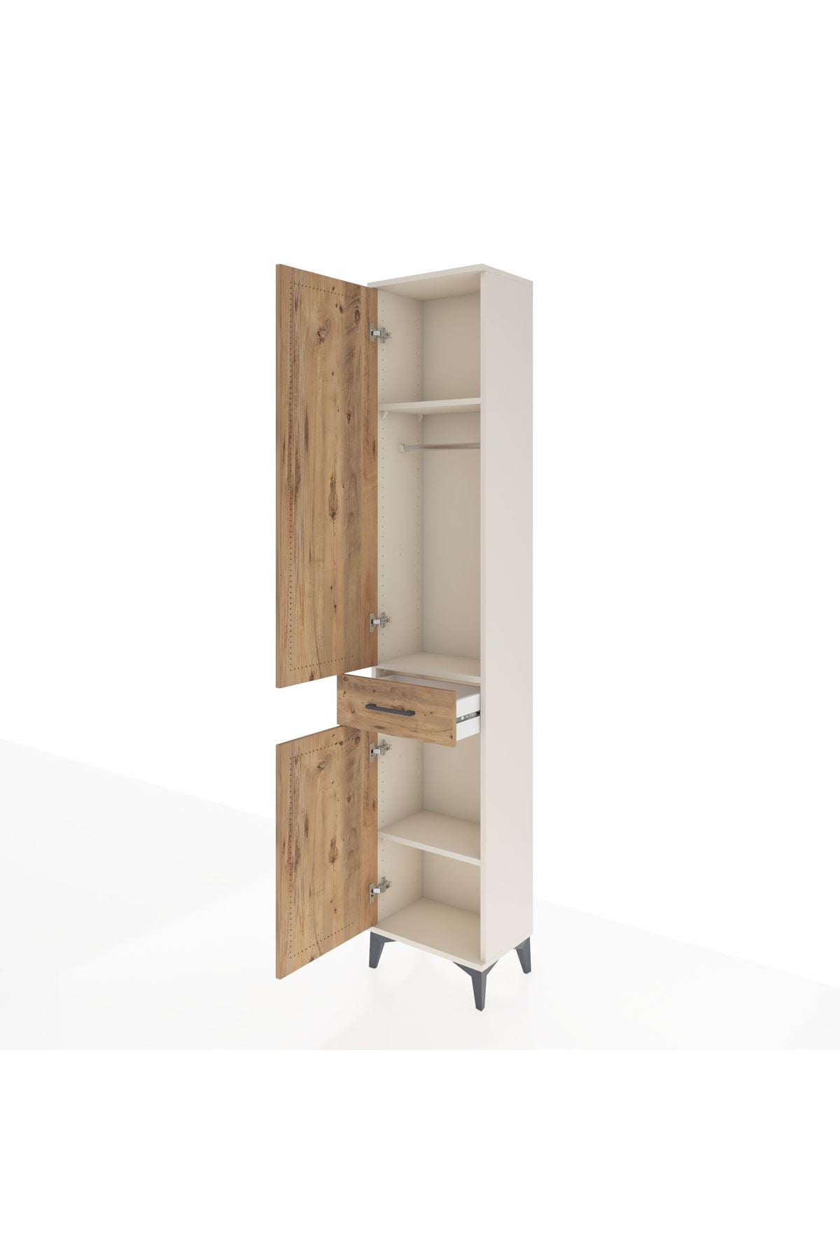 Arges Dolap 3 Raflı Tek Çekmeceli Tek Askılı 44x30x221 Aytaşı-Çam