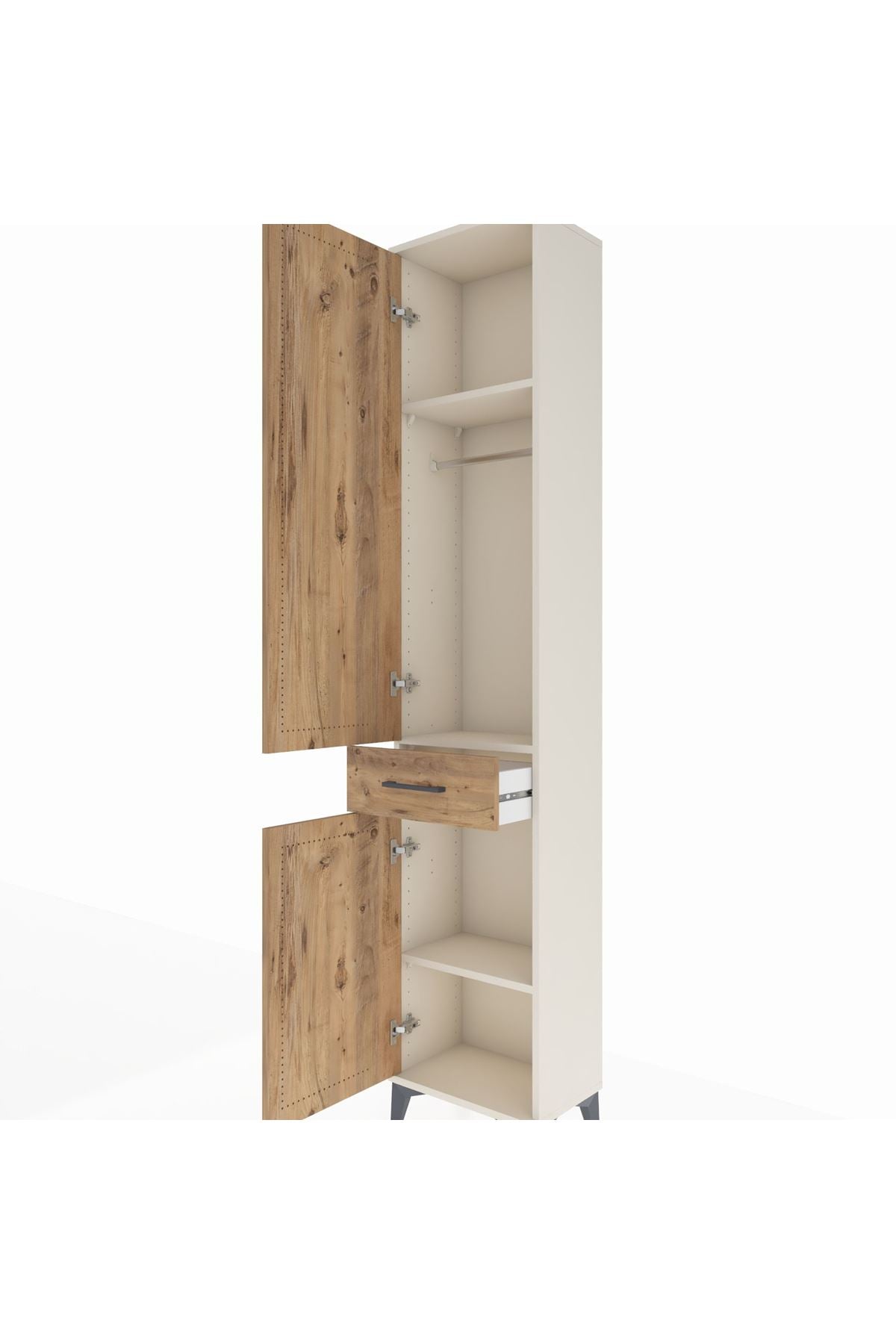 Arges Dolap 3 Raflı Tek Çekmeceli Tek Askılı 44x30x221 Aytaşı-Çam