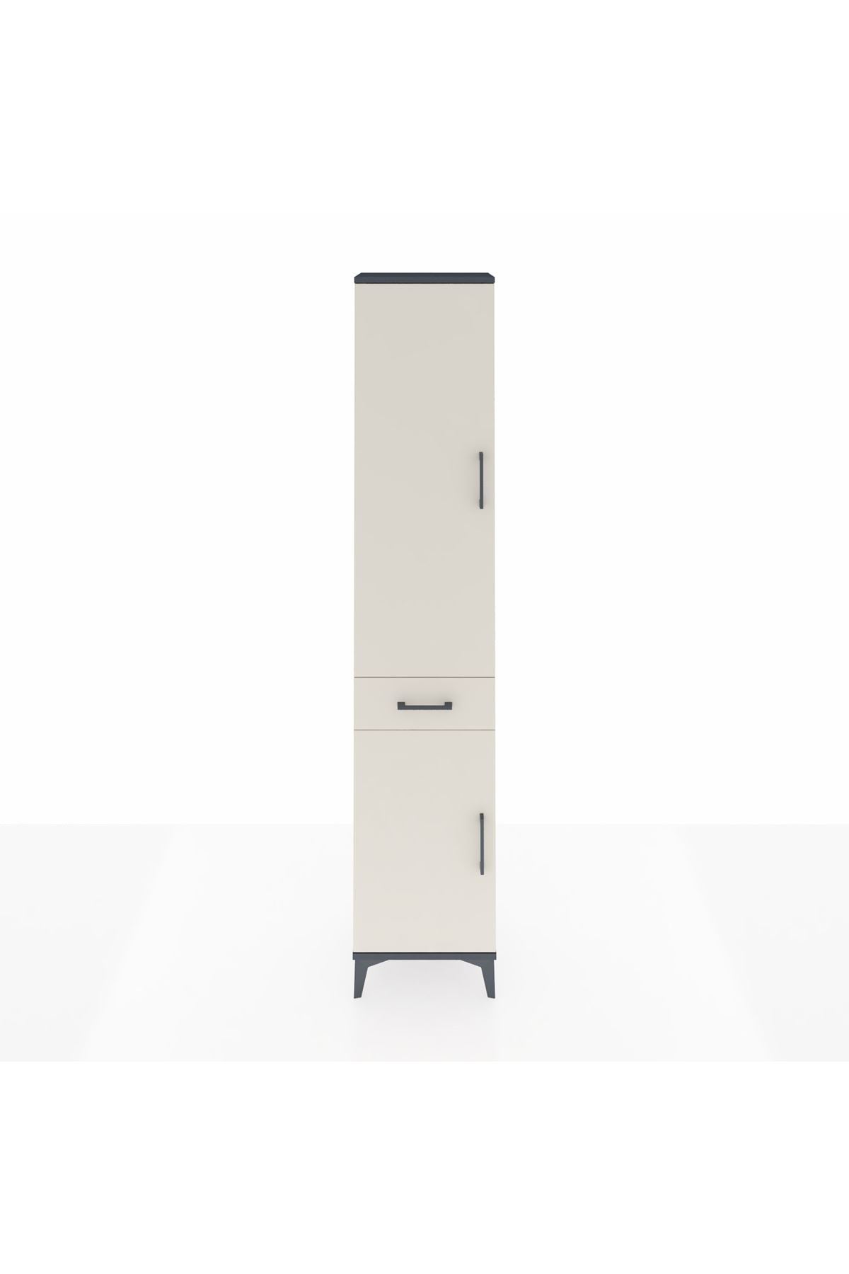 Arges Dolap 3 Raflı Tek Çekmeceli Tek Askılı 44x30x221 Antrasit-Aytaşı