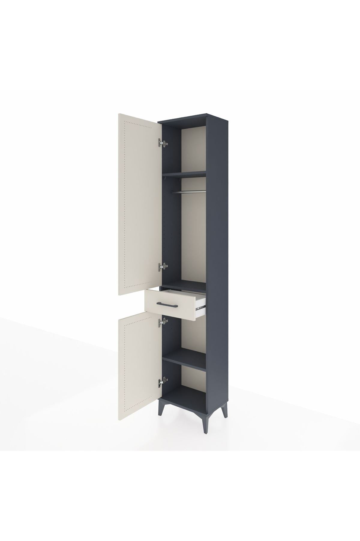 Arges Dolap 3 Raflı Tek Çekmeceli Tek Askılı 44x30x221 Antrasit-Aytaşı