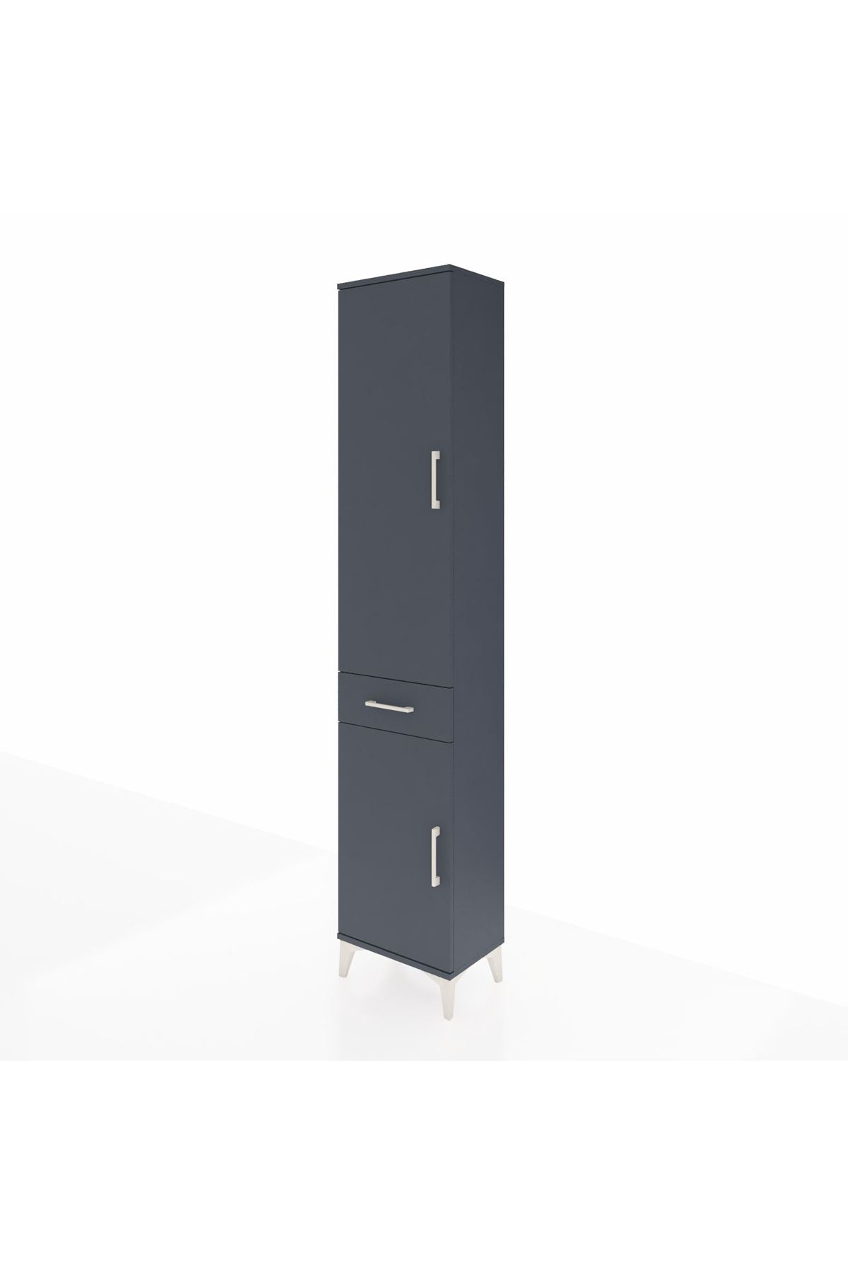 Arges Dolap 3 Raflı Tek Çekmeceli Tek Askılı 44x30x221 Antrasit-Antrasit