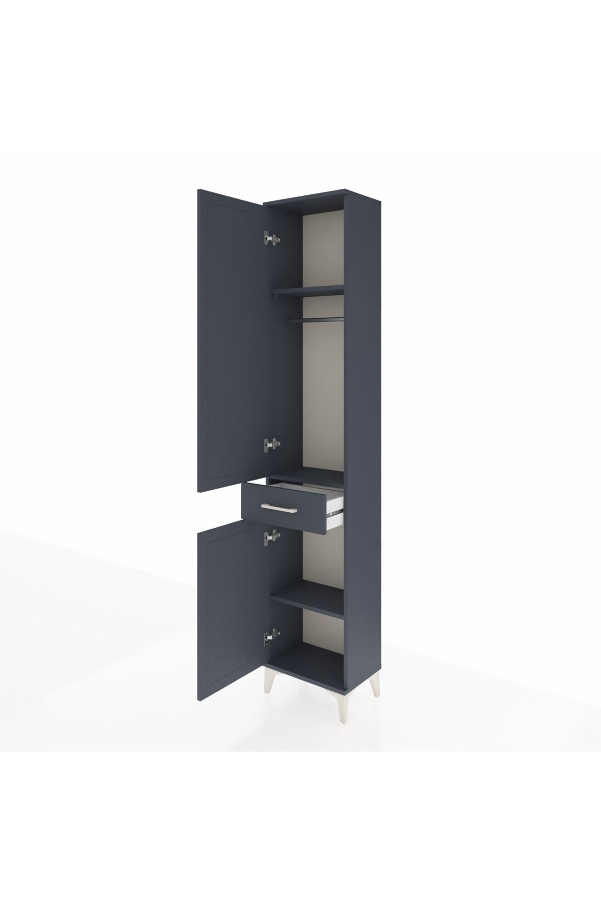 Arges Dolap 3 Raflı Tek Çekmeceli Tek Askılı 44x30x221 Antrasit-Antrasit