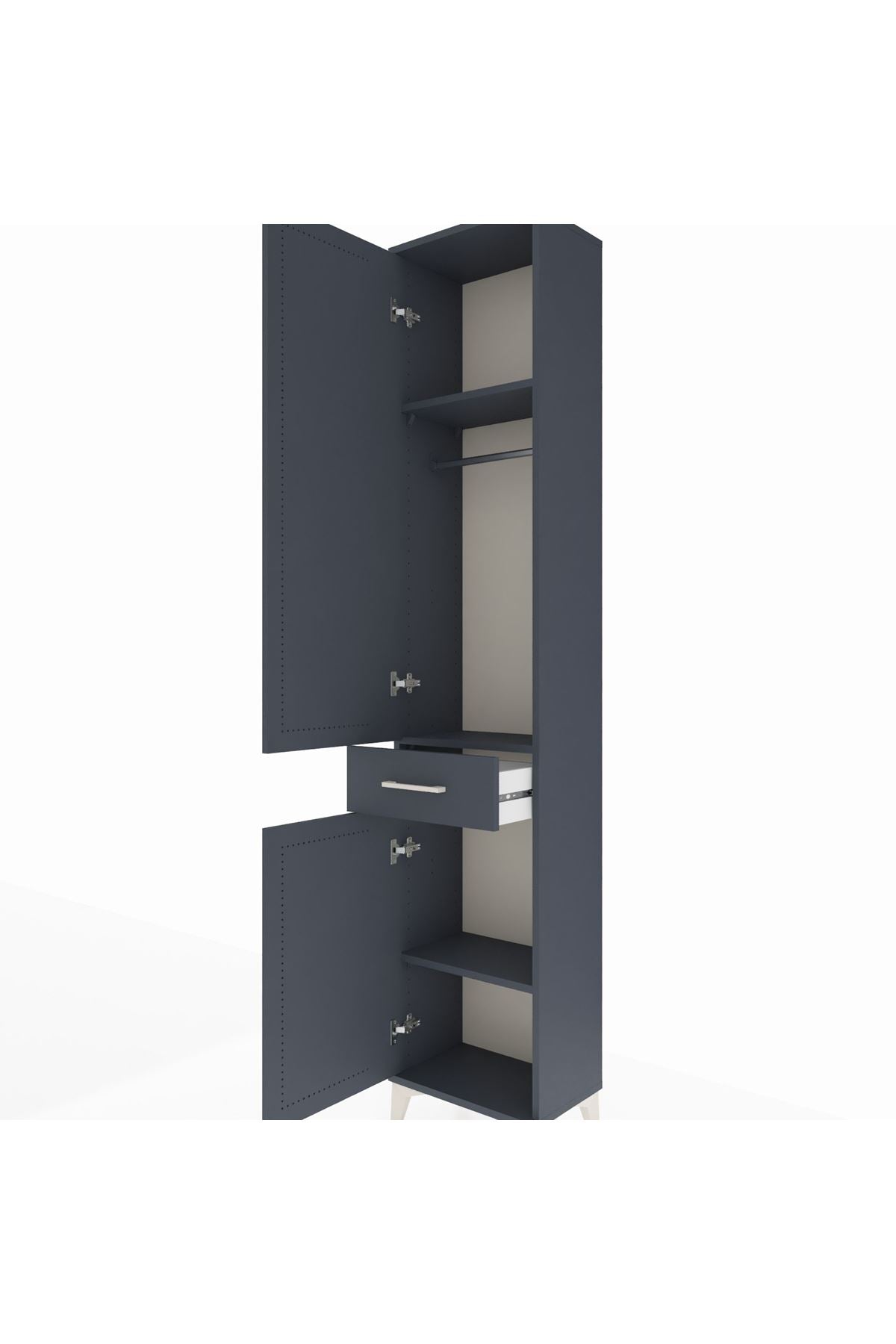 Arges Dolap 3 Raflı Tek Çekmeceli Tek Askılı 44x30x221 Antrasit-Antrasit