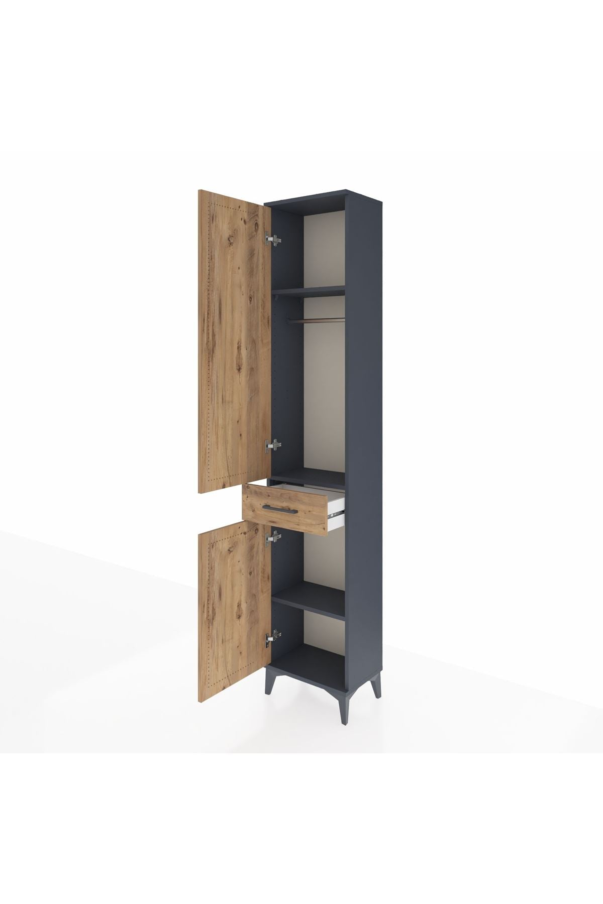 Arges Dolap 3 Raflı Tek Çekmeceli Tek Askılı 44x30x221 Antrasit-Çam