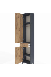 Arges Dolap 3 Raflı Tek Çekmeceli Tek Askılı 44x30x221 Antrasit-Çam