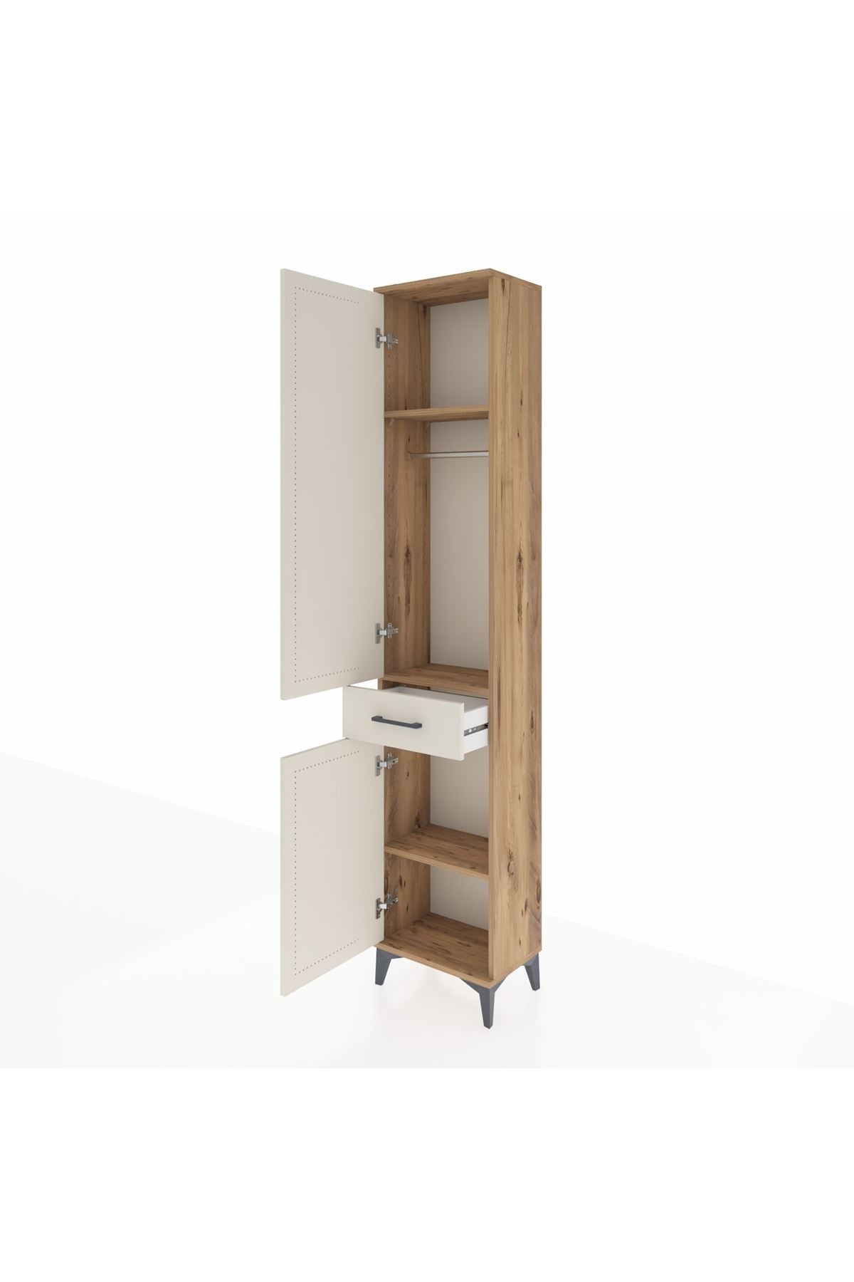 Arges Dolap 3 Raflı Tek Çekmeceli Tek Askılı 44x30x221 Çam-Aytaşı