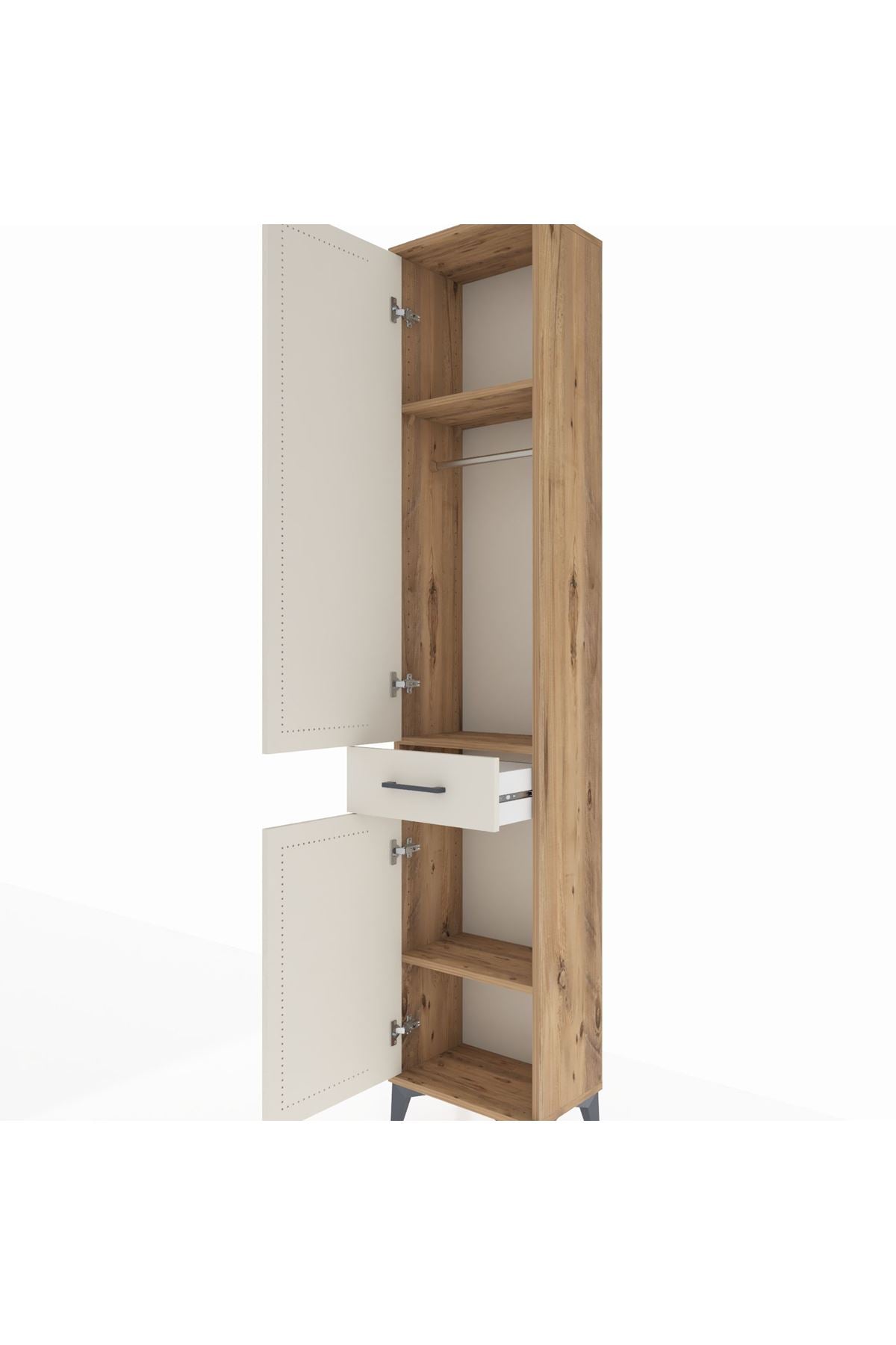 Arges Dolap 3 Raflı Tek Çekmeceli Tek Askılı 44x30x221 Çam-Aytaşı