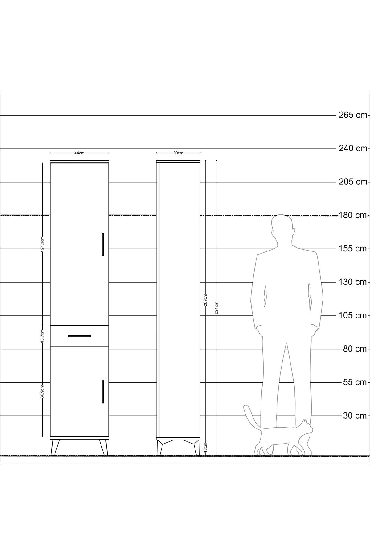 Arges Dolap 3 Raflı Tek Çekmeceli Tek Askılı 44x30x221 Çam-Aytaşı