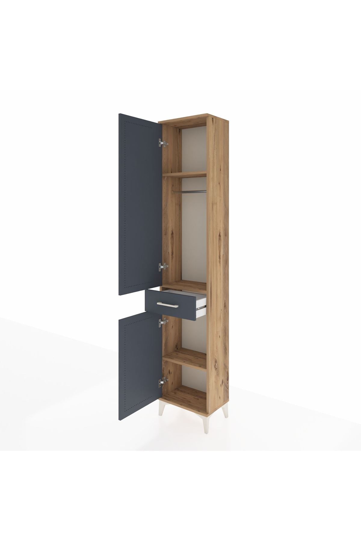 Arges Dolap 3 Raflı Tek Çekmeceli Tek Askılı 44x30x221 Çam-Antrasit