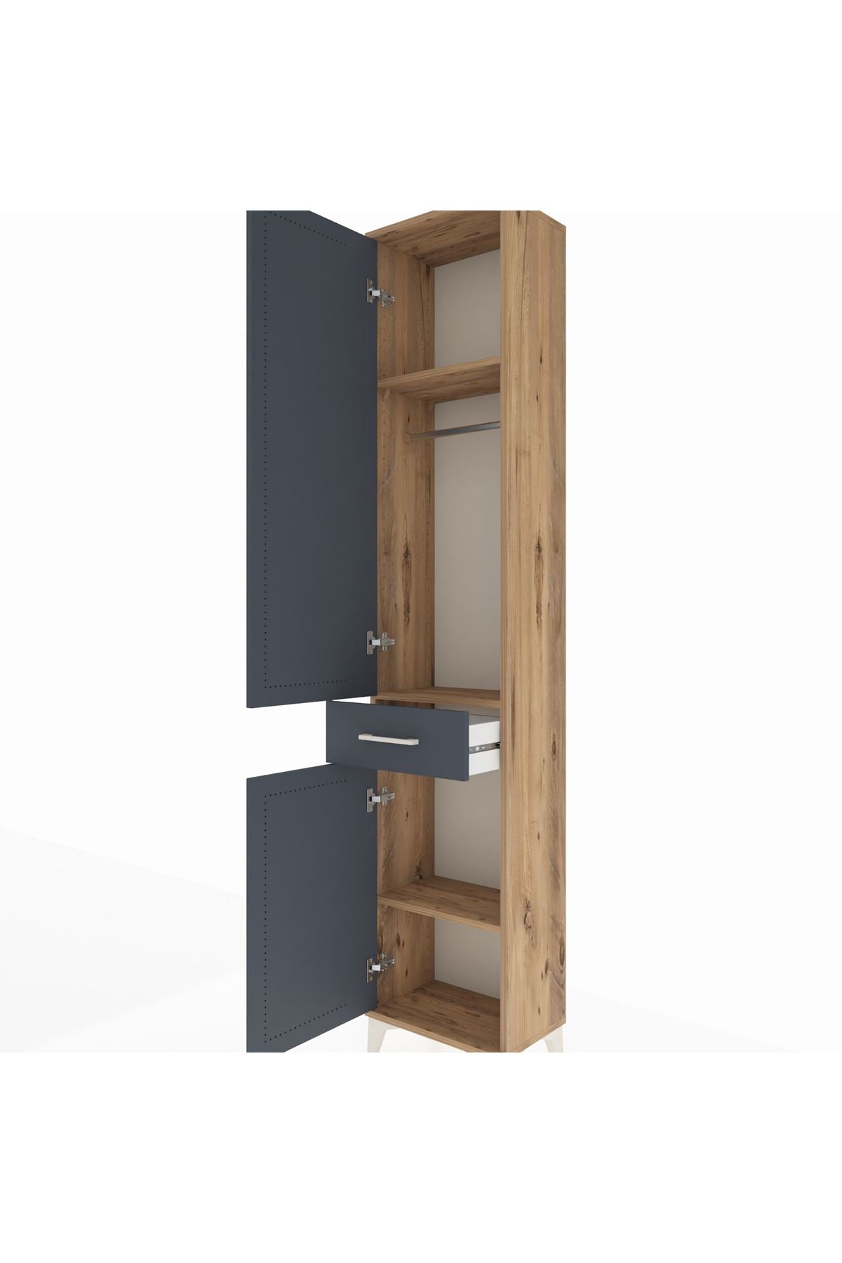 Arges Dolap 3 Raflı Tek Çekmeceli Tek Askılı 44x30x221 Çam-Antrasit