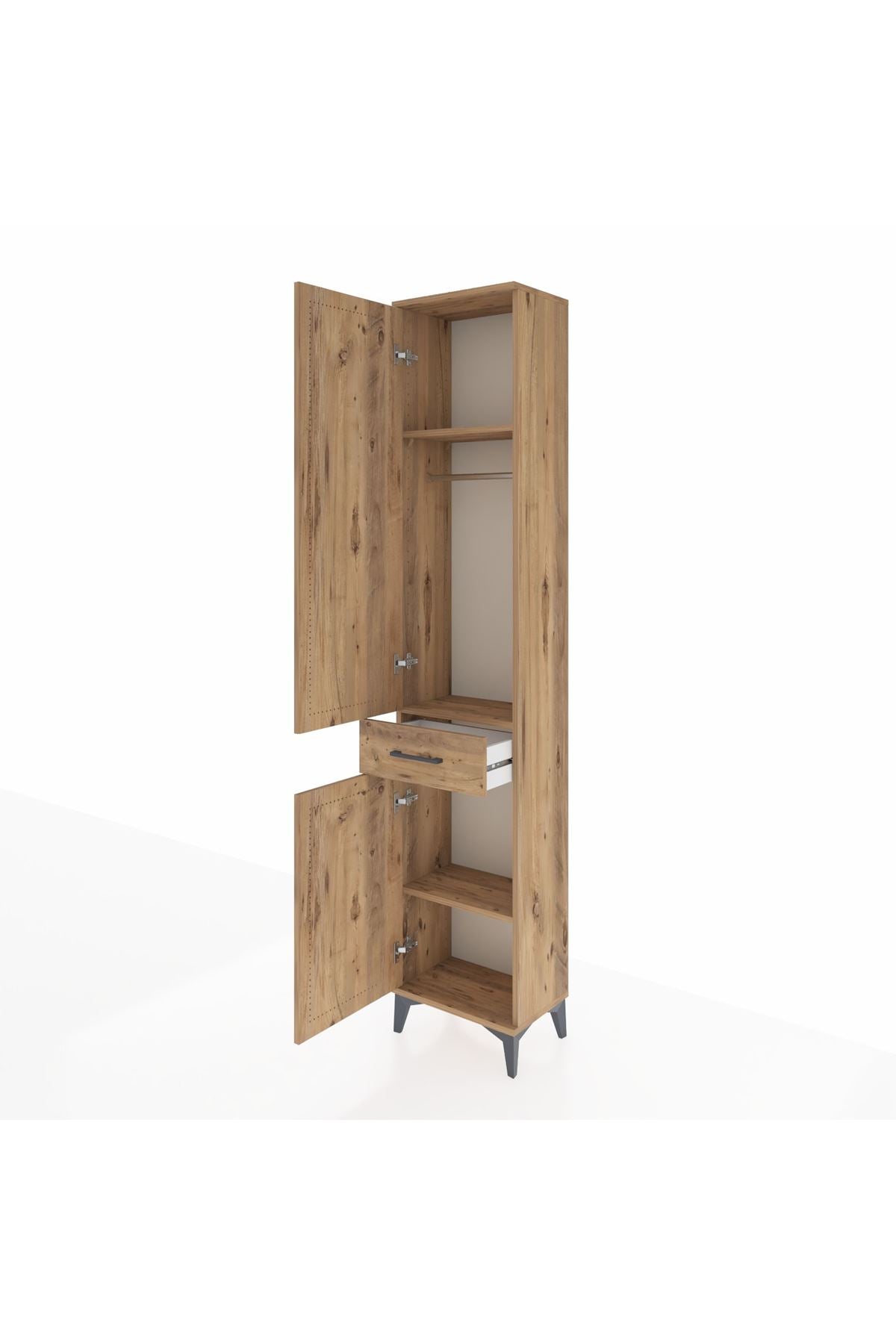 Arges Dolap 3 Raflı Tek Çekmeceli Tek Askılı 44x30x221 Çam-Çam