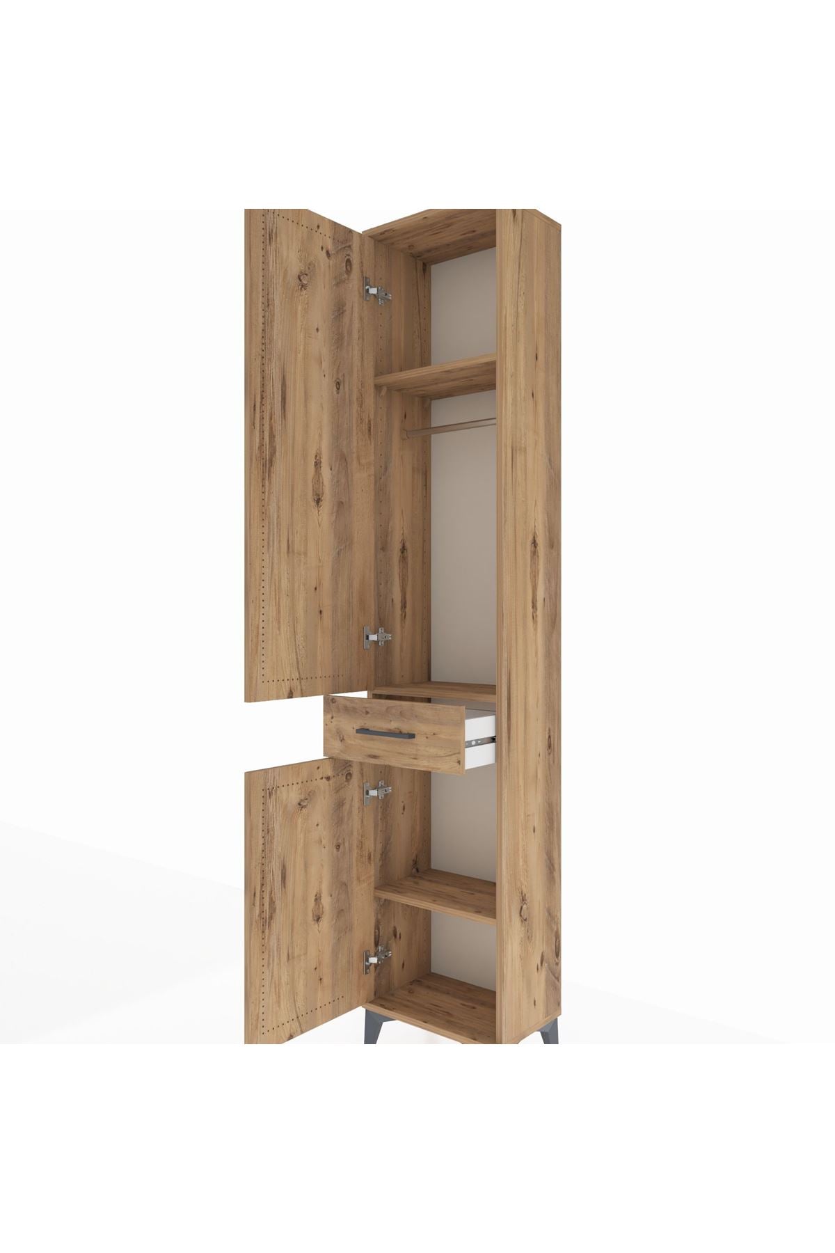 Arges Dolap 3 Raflı Tek Çekmeceli Tek Askılı 44x30x221 Çam-Çam