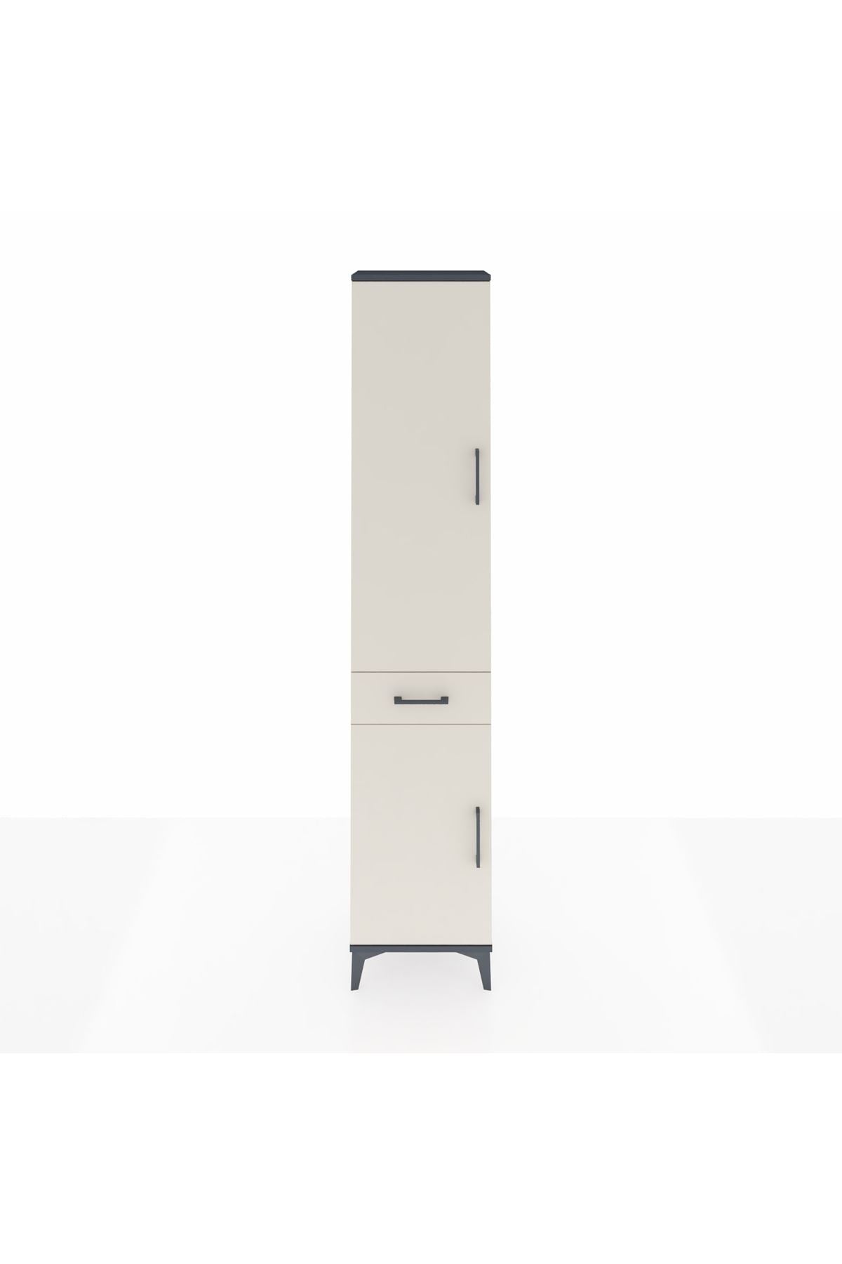 Arges Dolap 4 Raflı Tek Çekmeceli 2 Kapaklı 44x30x221 Antrasit-Aytaşı