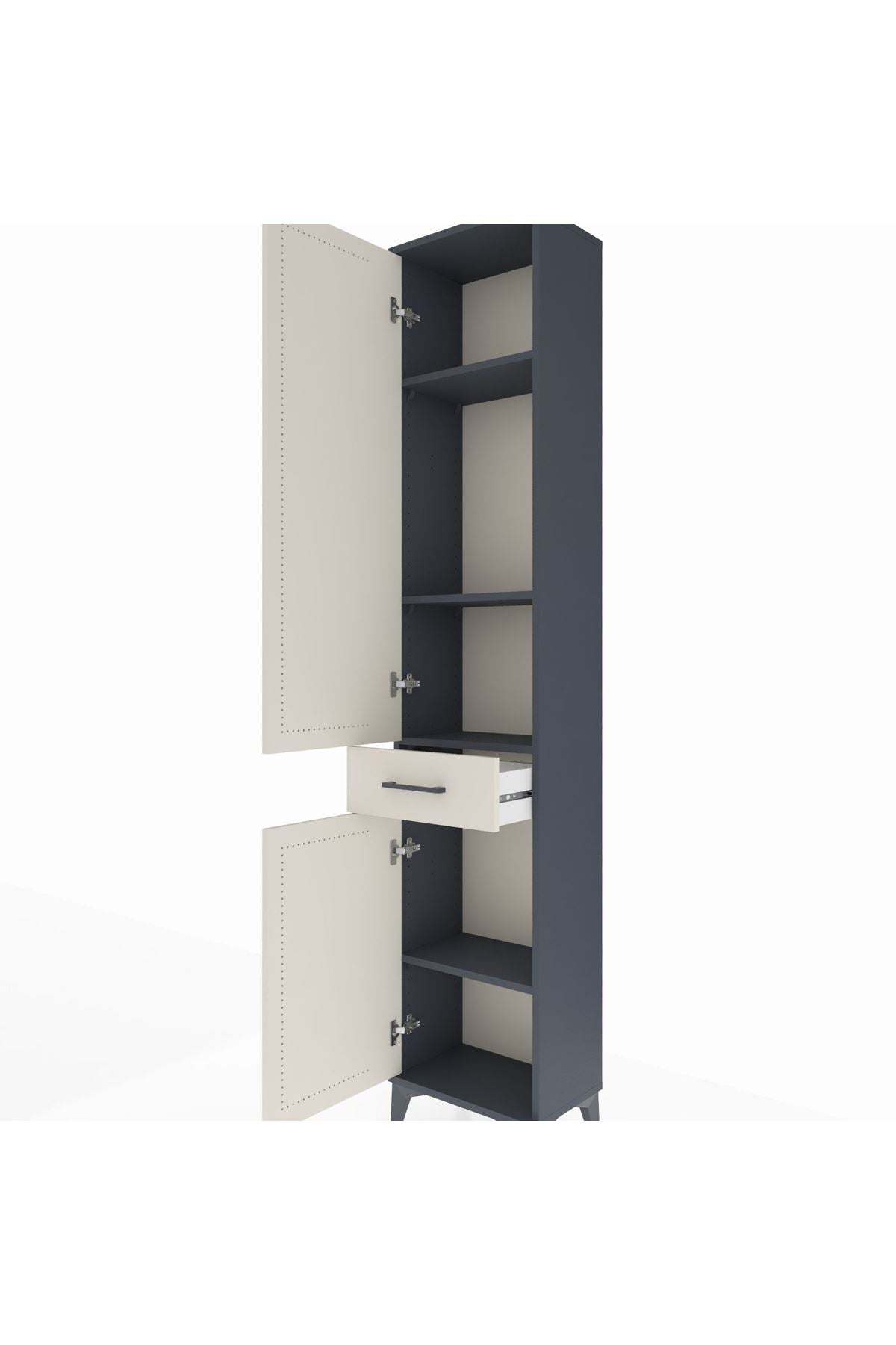 Arges Dolap 4 Raflı Tek Çekmeceli 2 Kapaklı 44x30x221 Antrasit-Aytaşı