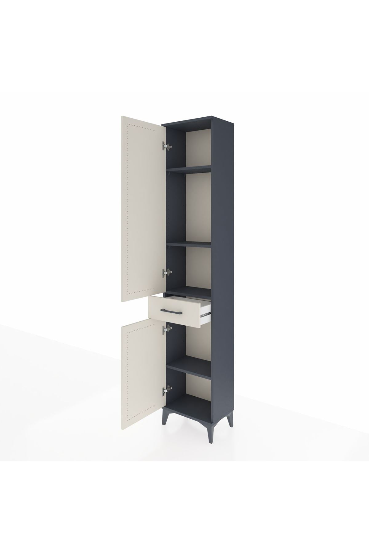 Arges Dolap 4 Raflı Tek Çekmeceli 2 Kapaklı 44x30x221 Antrasit-Aytaşı