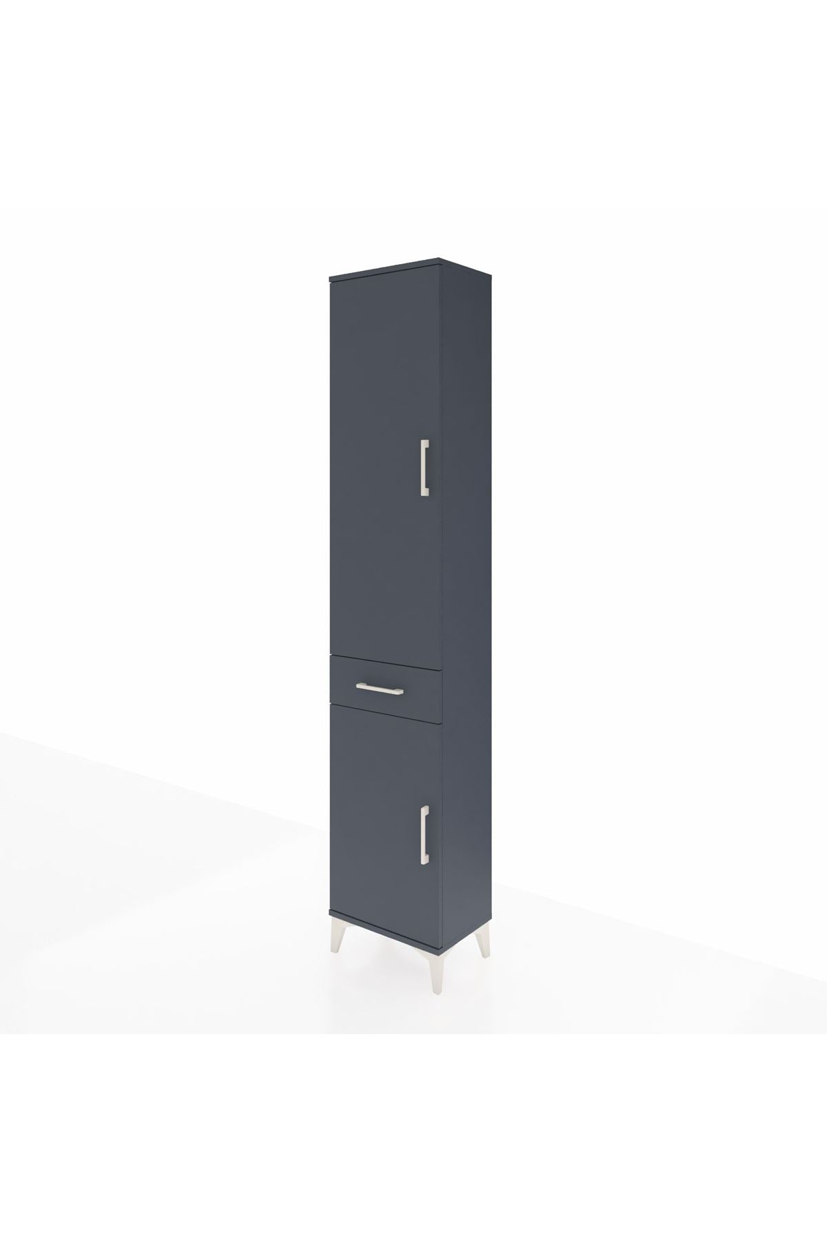 Arges Dolap 4 Raflı Tek Çekmeceli 2 Kapaklı 44x30x221 Antrasit-Antrasit