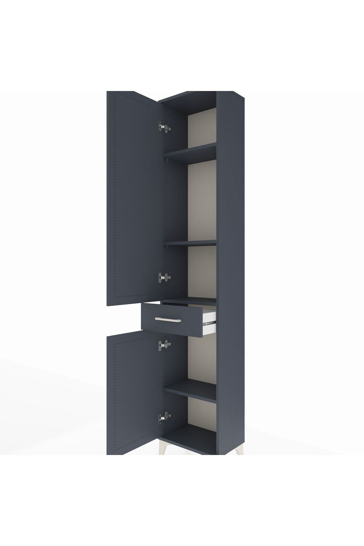 Arges Dolap 4 Raflı Tek Çekmeceli 2 Kapaklı 44x30x221 Antrasit-Antrasit