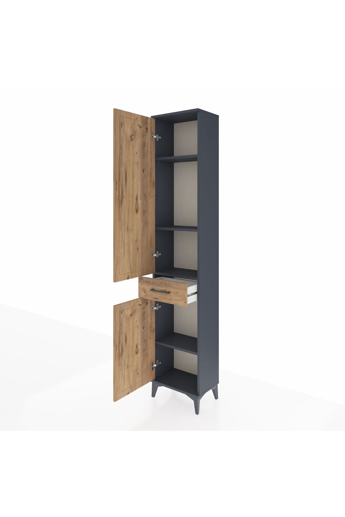 Arges Dolap 4 Raflı Tek Çekmeceli 2 Kapaklı 44x30x221 Antrasit-Çam