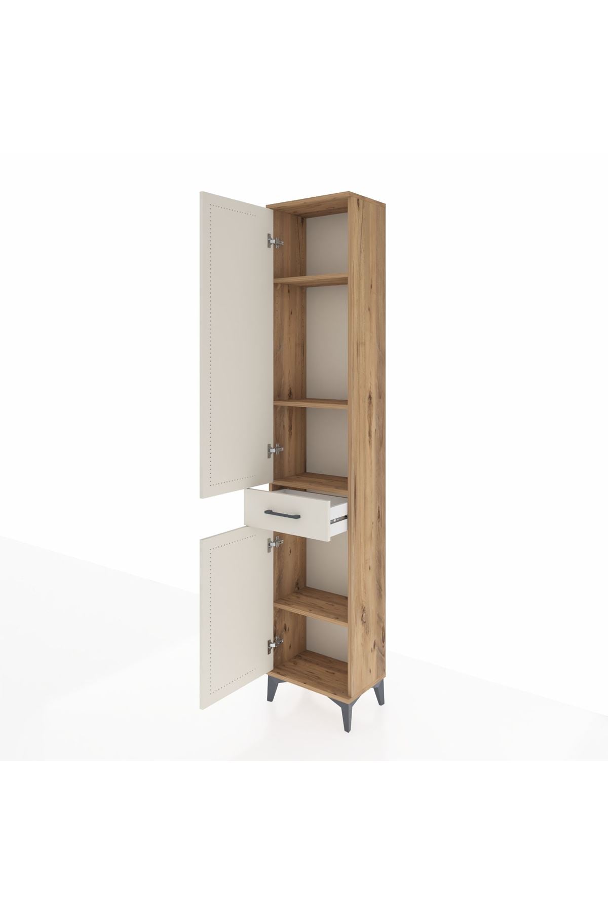 Arges Dolap 4 Raflı Tek Çekmeceli 2 Kapaklı 44x30x221 Çam-Aytaşı