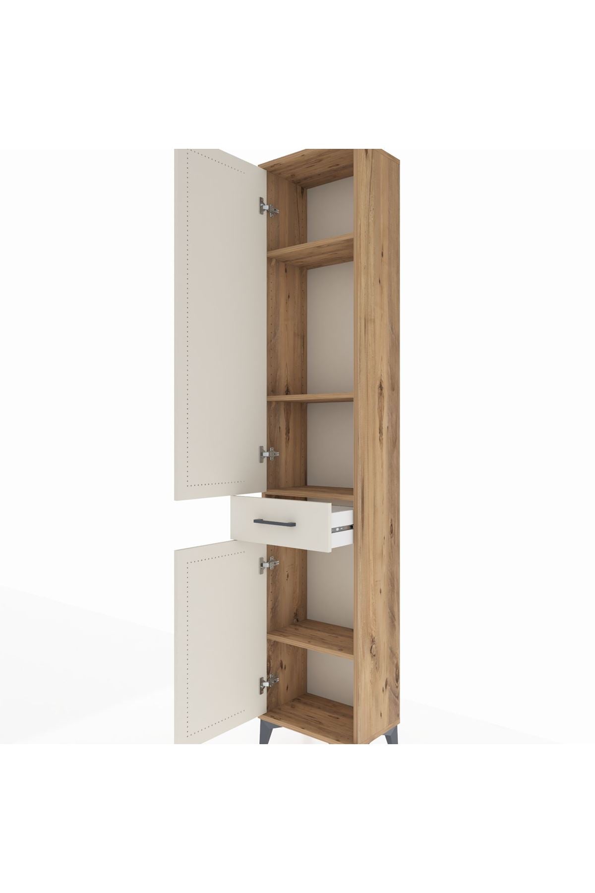 Arges Dolap 4 Raflı Tek Çekmeceli 2 Kapaklı 44x30x221 Çam-Aytaşı