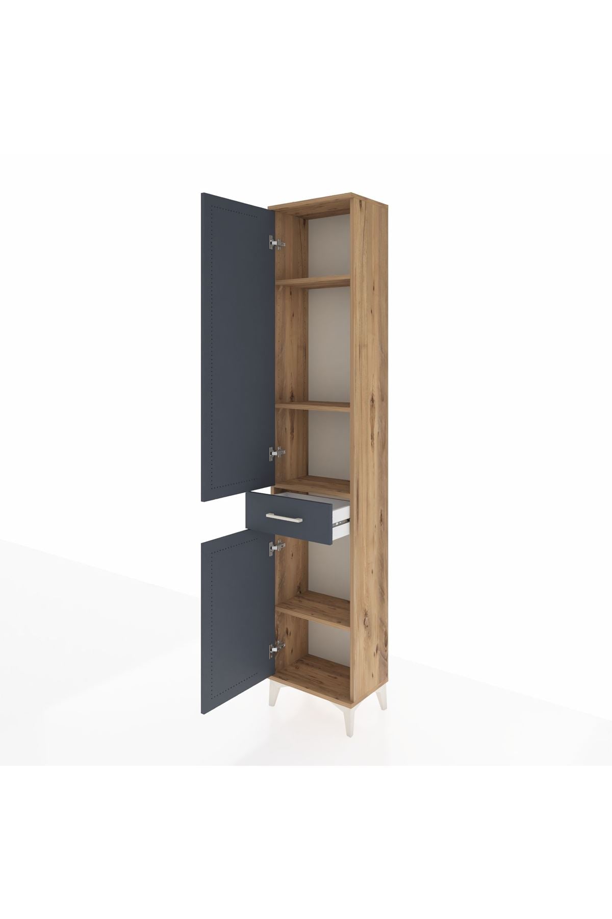 Arges Dolap 4 Raflı Tek Çekmeceli 2 Kapaklı 44x30x221 Çam-Antrasit