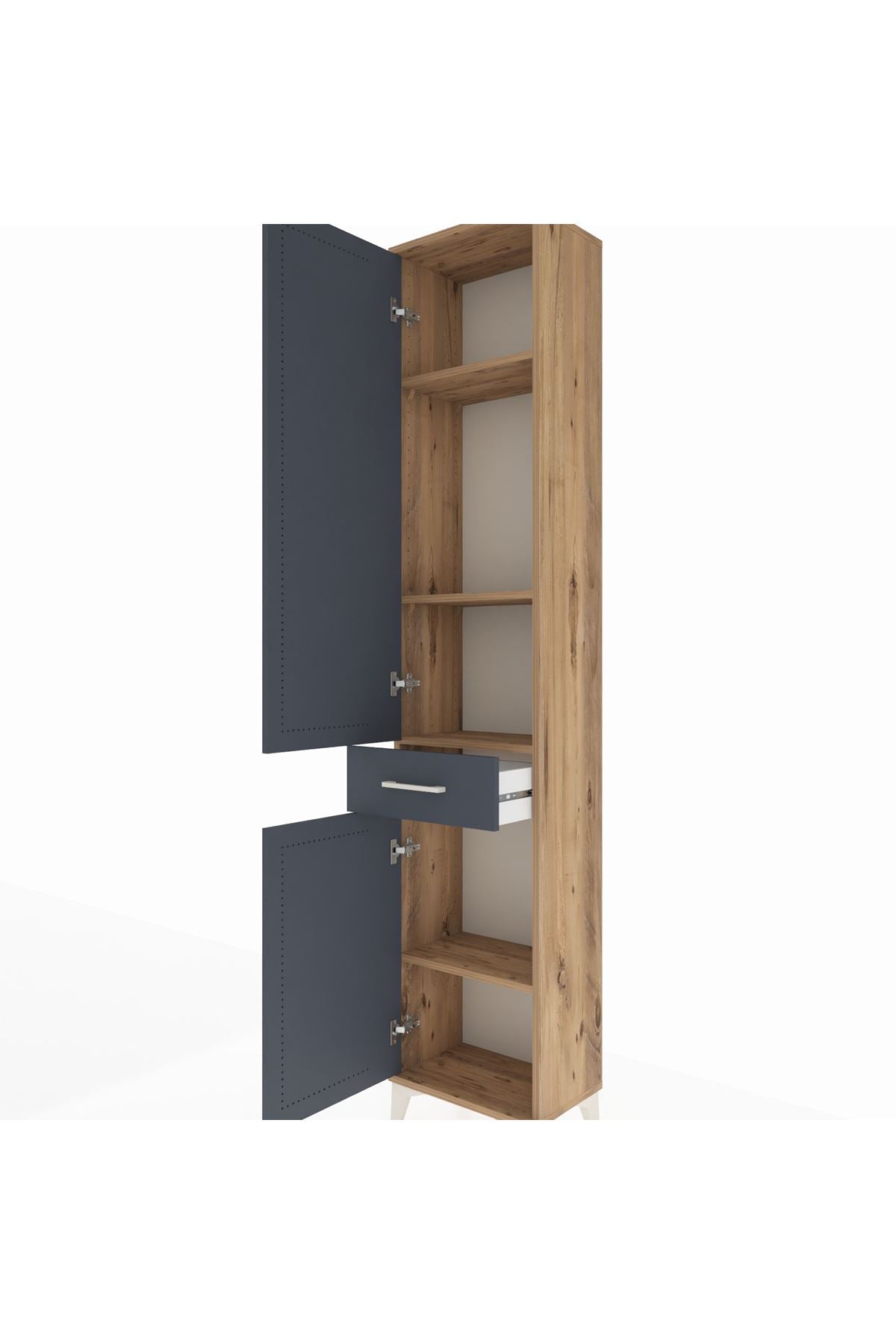 Arges Dolap 4 Raflı Tek Çekmeceli 2 Kapaklı 44x30x221 Çam-Antrasit