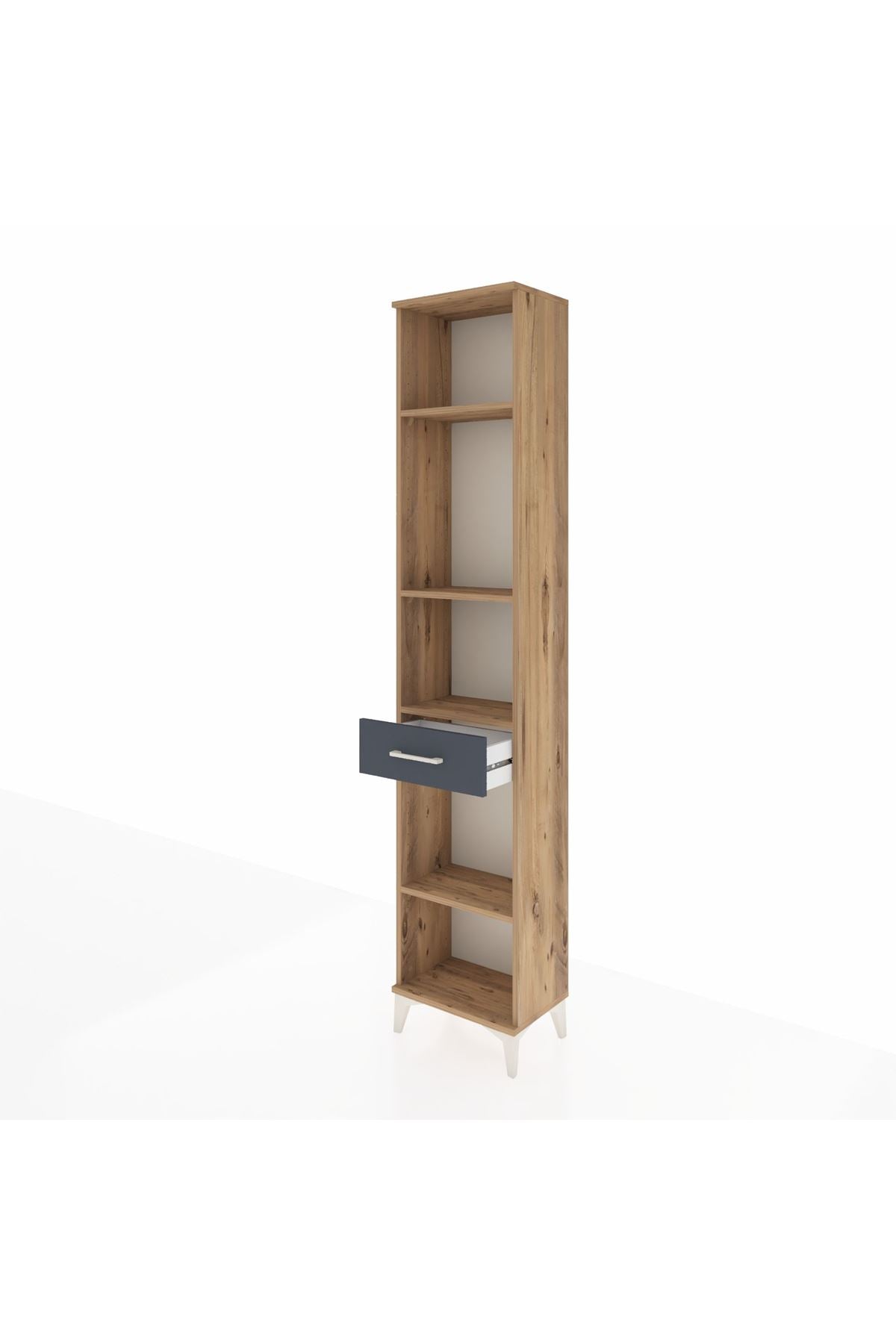 Arges Dolap 4 Raflı Tek Çekmeceli 44x30x221 Çam-Antrasit