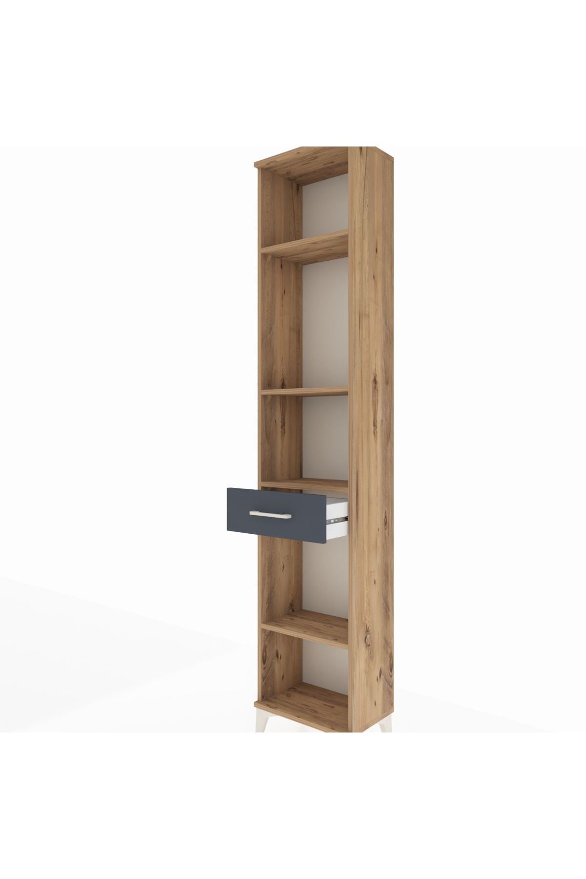 Arges Dolap 4 Raflı Tek Çekmeceli 44x30x221 Çam-Antrasit