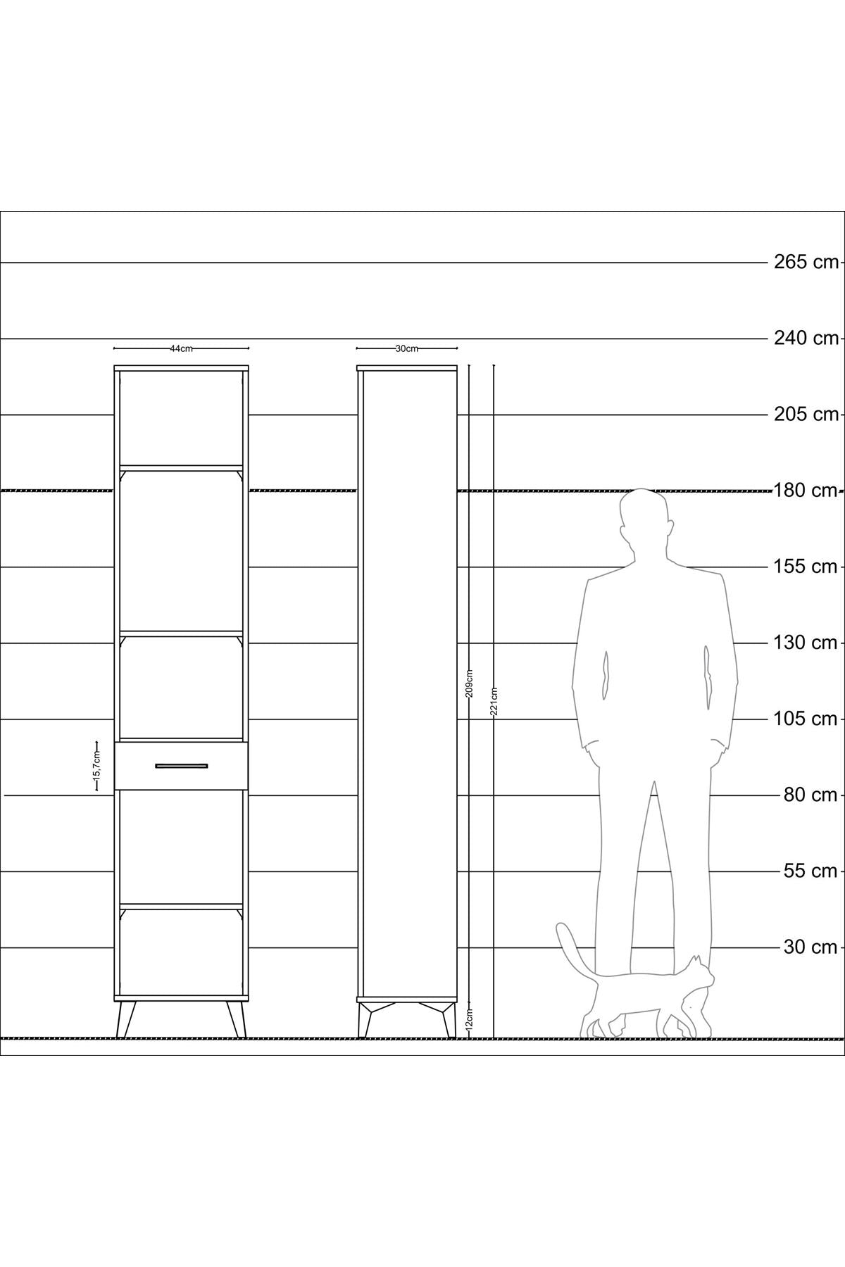 Arges Dolap 4 Raflı Tek Çekmeceli 44x30x221 Çam-Antrasit