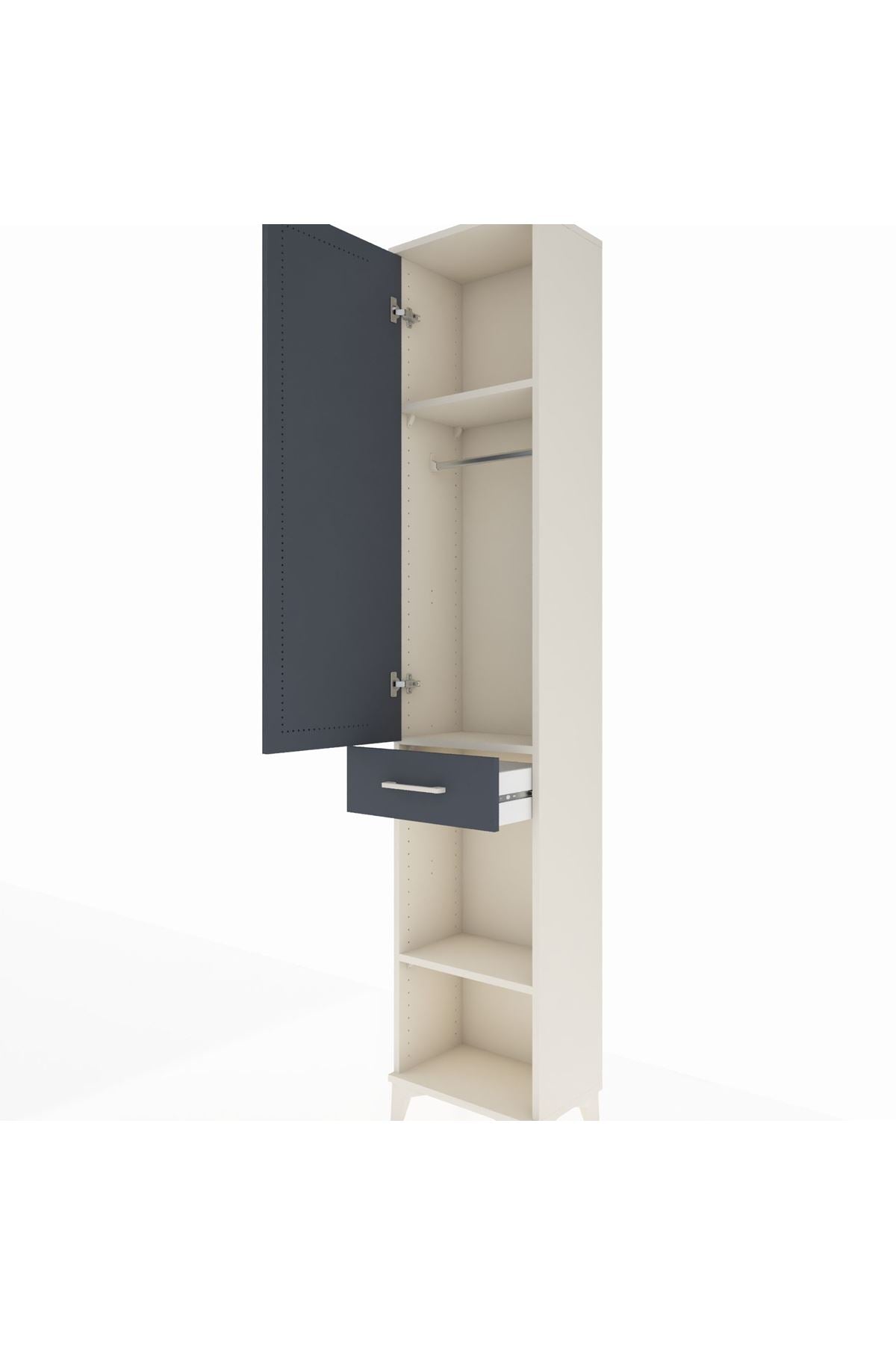 Arges Dolap 3 Raflı Tek Çekmeceli Tek Askılı 44x30x221 Aytaşı-Antrasit