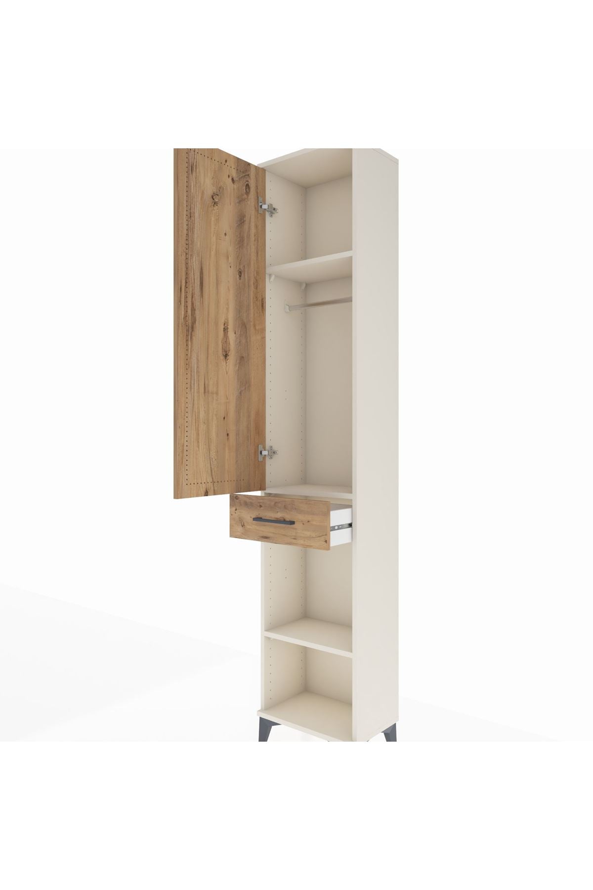 Arges Dolap 3 Raflı Tek Çekmeceli Tek Askılı 44x30x221 Aytaşı-Çam