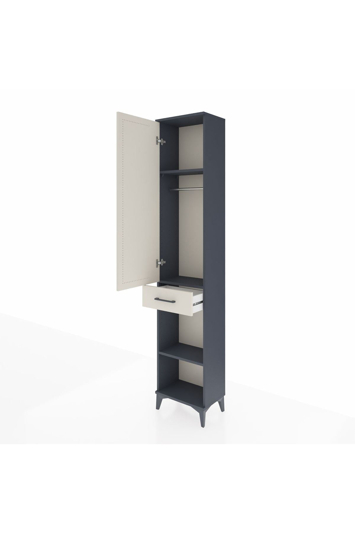 Arges Dolap 3 Raflı Tek Çekmeceli Tek Askılı 44x30x221 Antrasit-Aytaşı