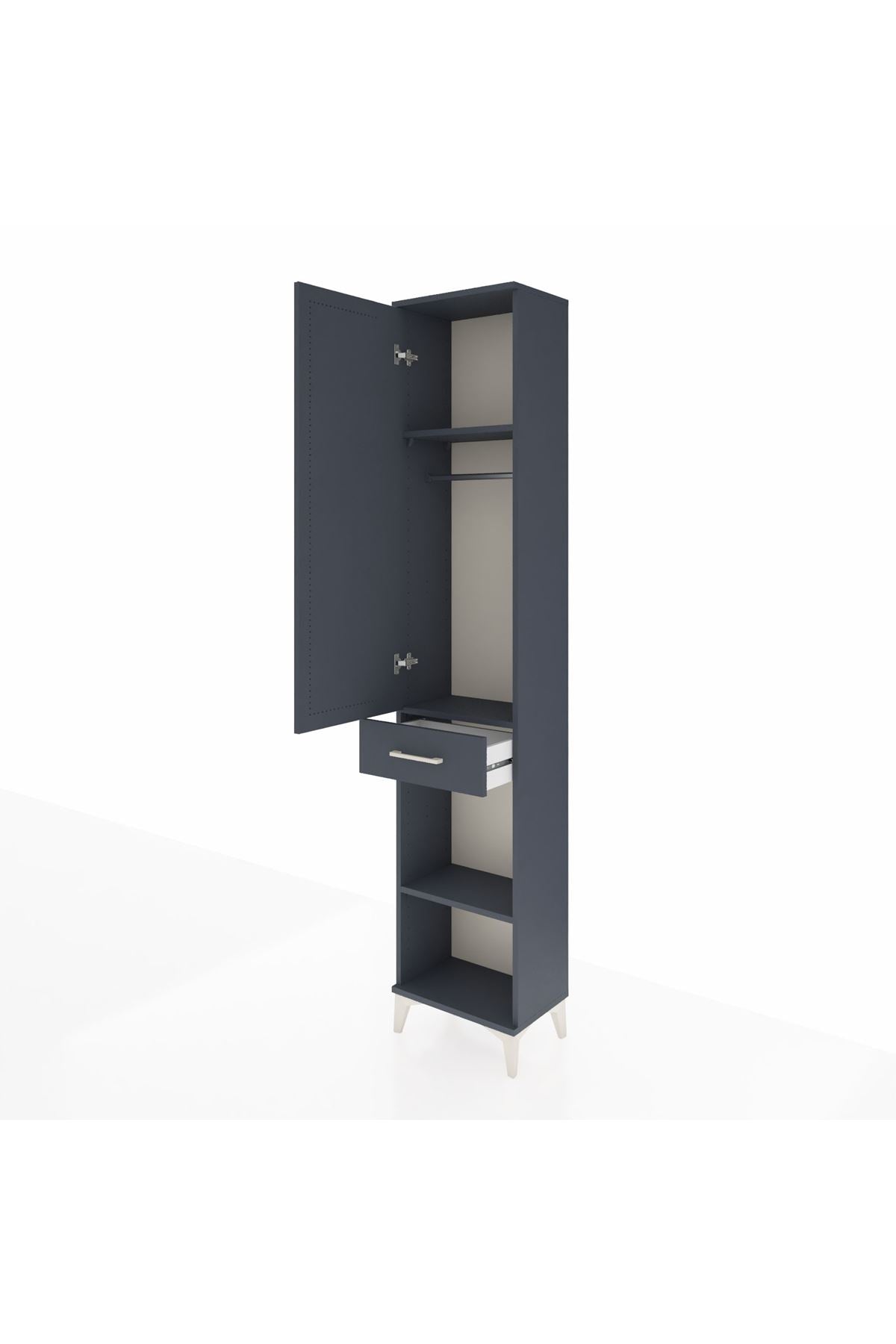 Arges Dolap 3 Raflı Tek Çekmeceli Tek Askılı 44x30x221 Antrasit-Antrasit