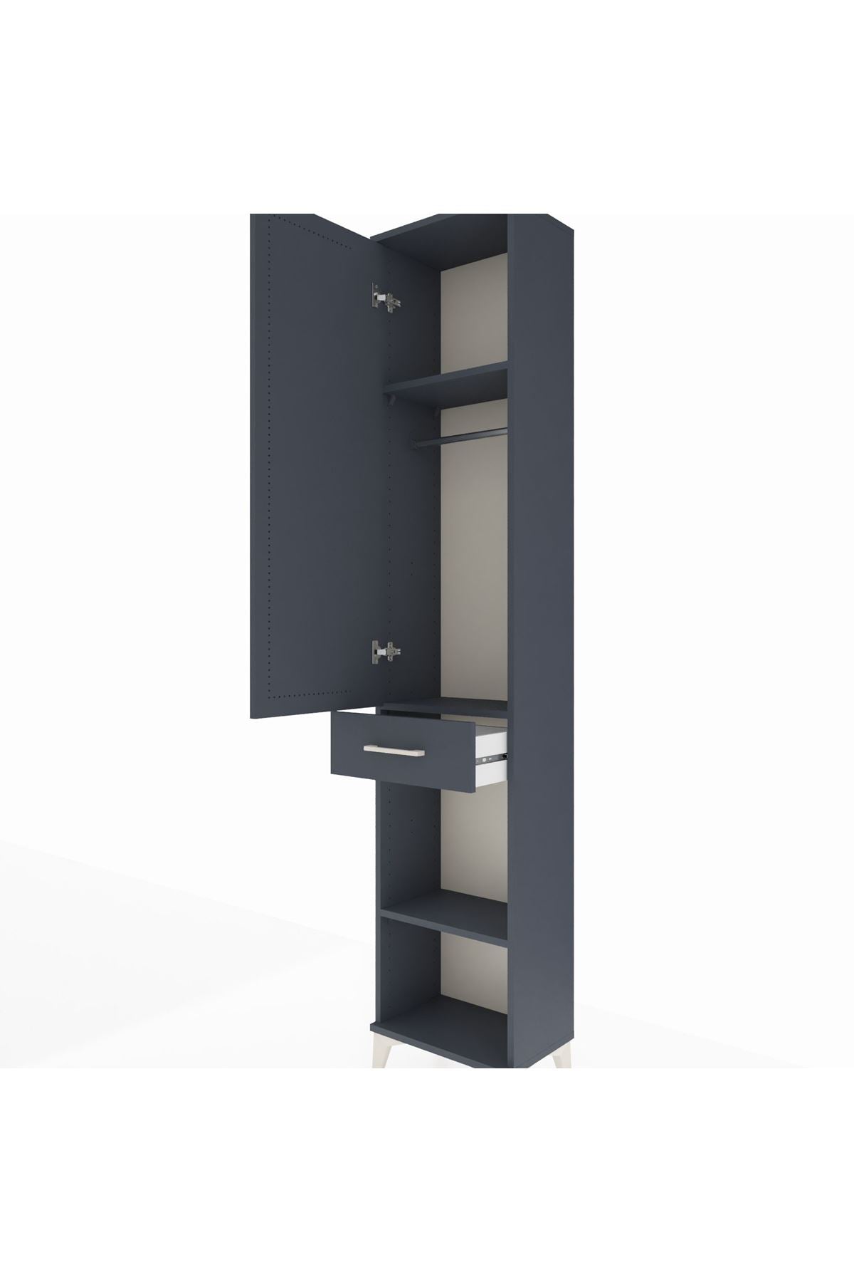 Arges Dolap 3 Raflı Tek Çekmeceli Tek Askılı 44x30x221 Antrasit-Antrasit
