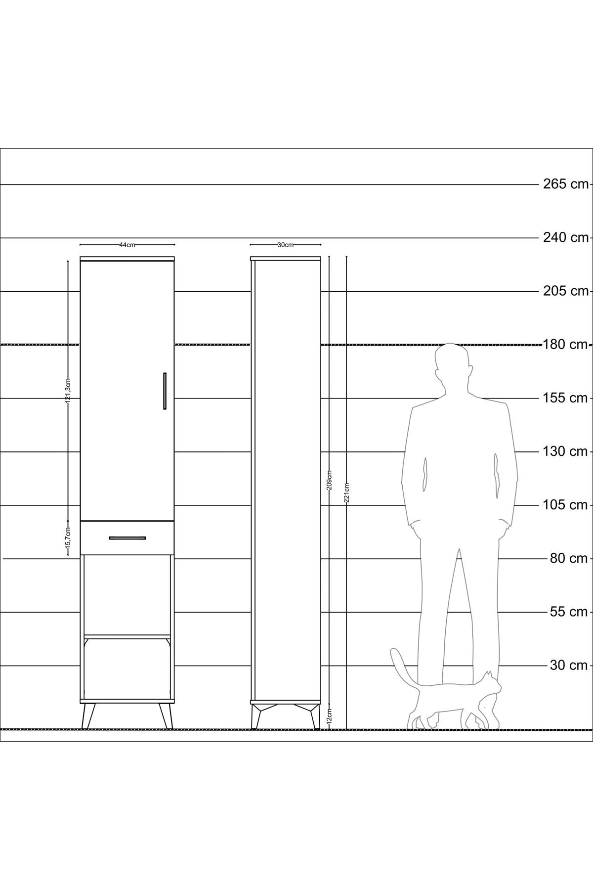 Arges Dolap 3 Raflı Tek Çekmeceli Tek Askılı 44x30x221 Çam-Çam