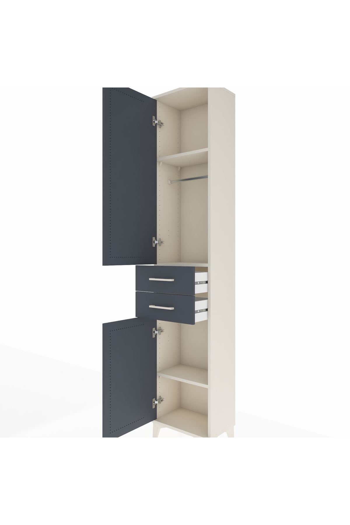 Arges Dolap 3 Raflı 2 Çekmeceli Tek Askılı 44x30x221 Aytaşı-Antrasit