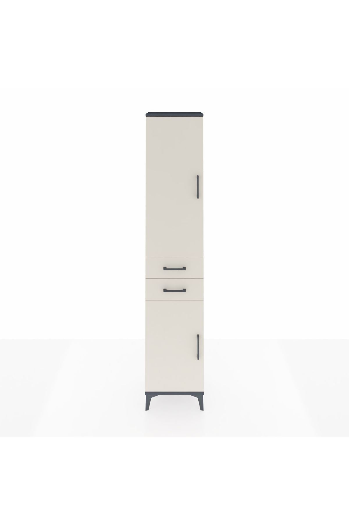 Arges Dolap 3 Raflı 2 Çekmeceli Tek Askılı 44x30x221 Antrasit-Aytaşı