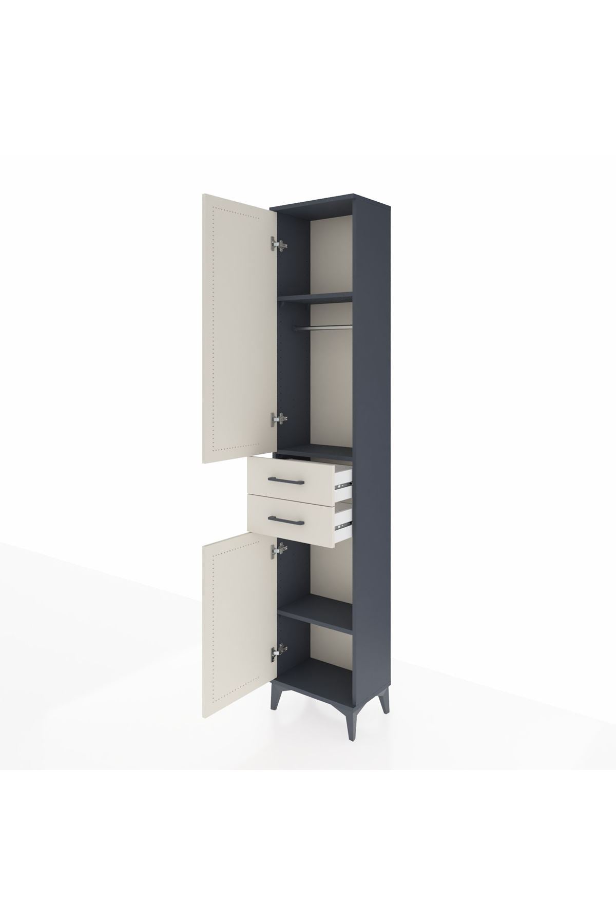 Arges Dolap 3 Raflı 2 Çekmeceli Tek Askılı 44x30x221 Antrasit-Aytaşı
